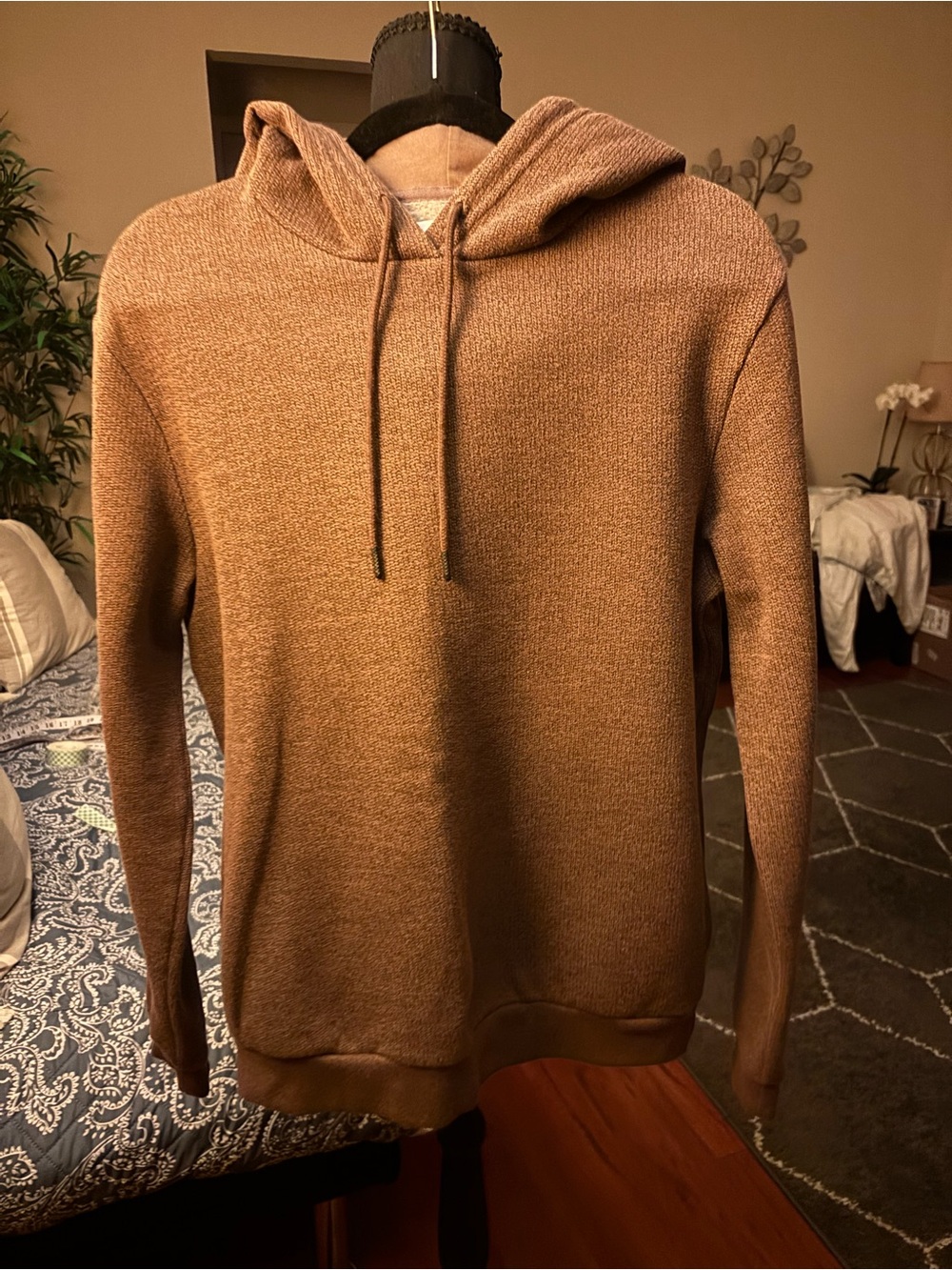 Men's Brown Knit Hooded Pullover Hoodie